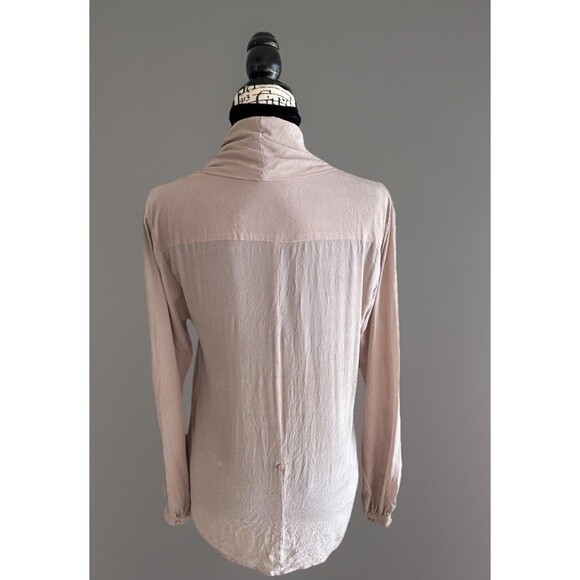 Gold Hawk Silk Blouse Button Front Taupe Size Small - Picture 3 of 10